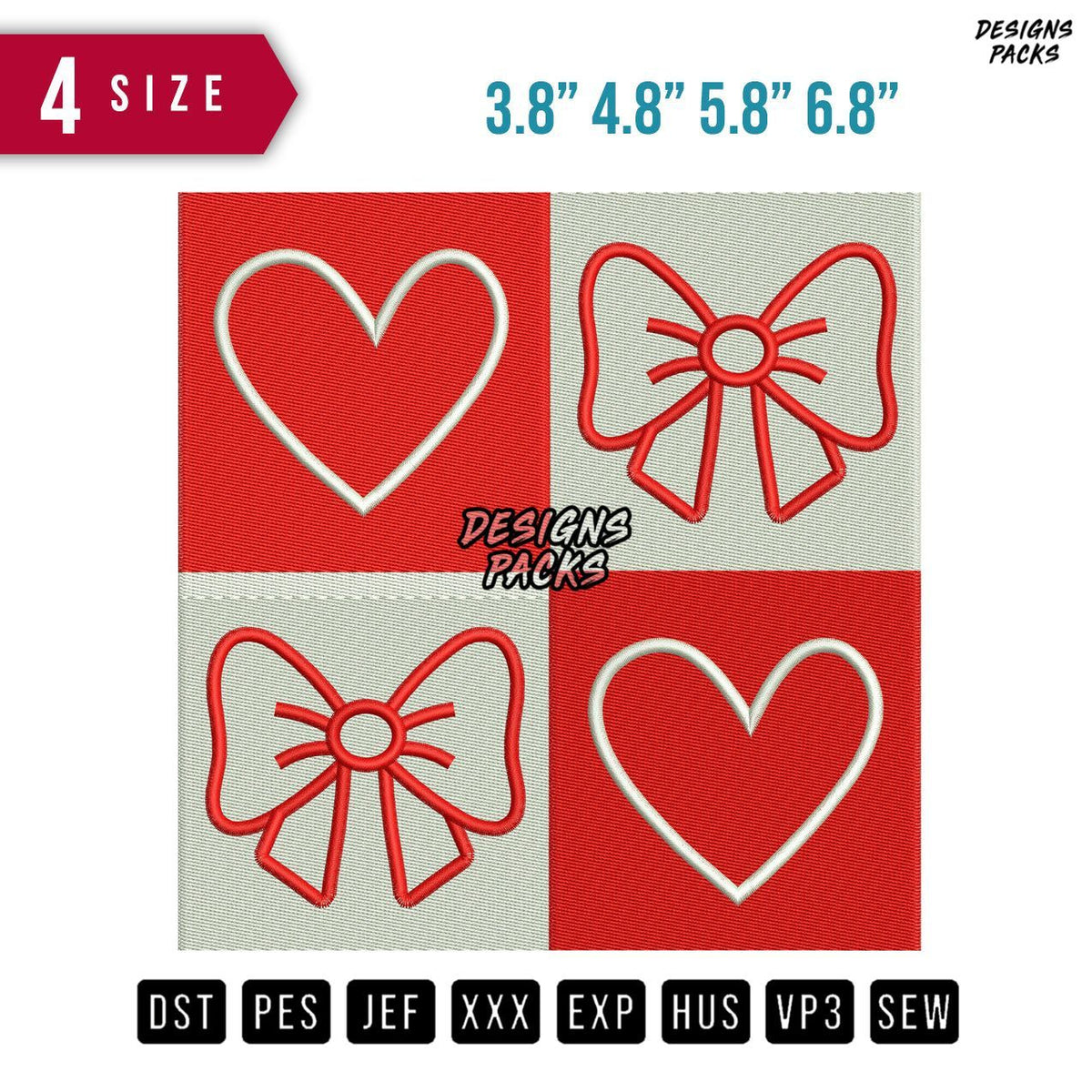 Ribbon Red Heart Valentine Embroidery Design