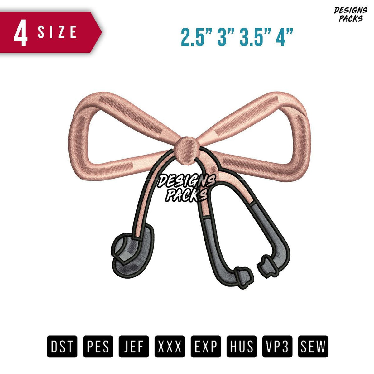 Ribbon Stetoscope 3D Puff Embroidery Design