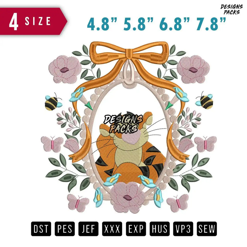 Ribbon Tiger Flower Embroidery Design