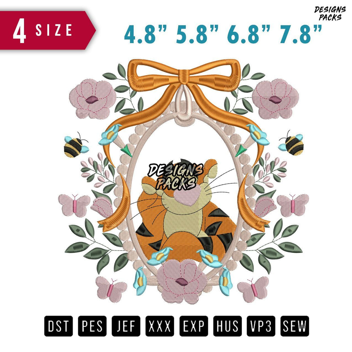 Ribbon Tiger Flower Embroidery Design