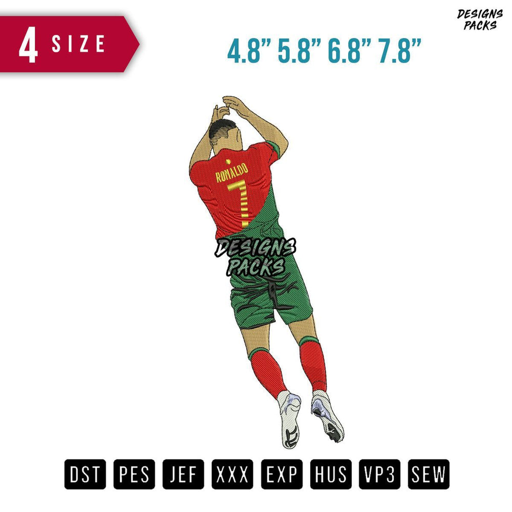 Ronaldo Jumping Soccer Embroidery Design