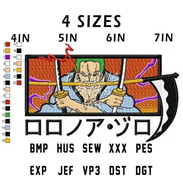 Roronoa Zoro One Piece Anime Embroidery Design designspacks