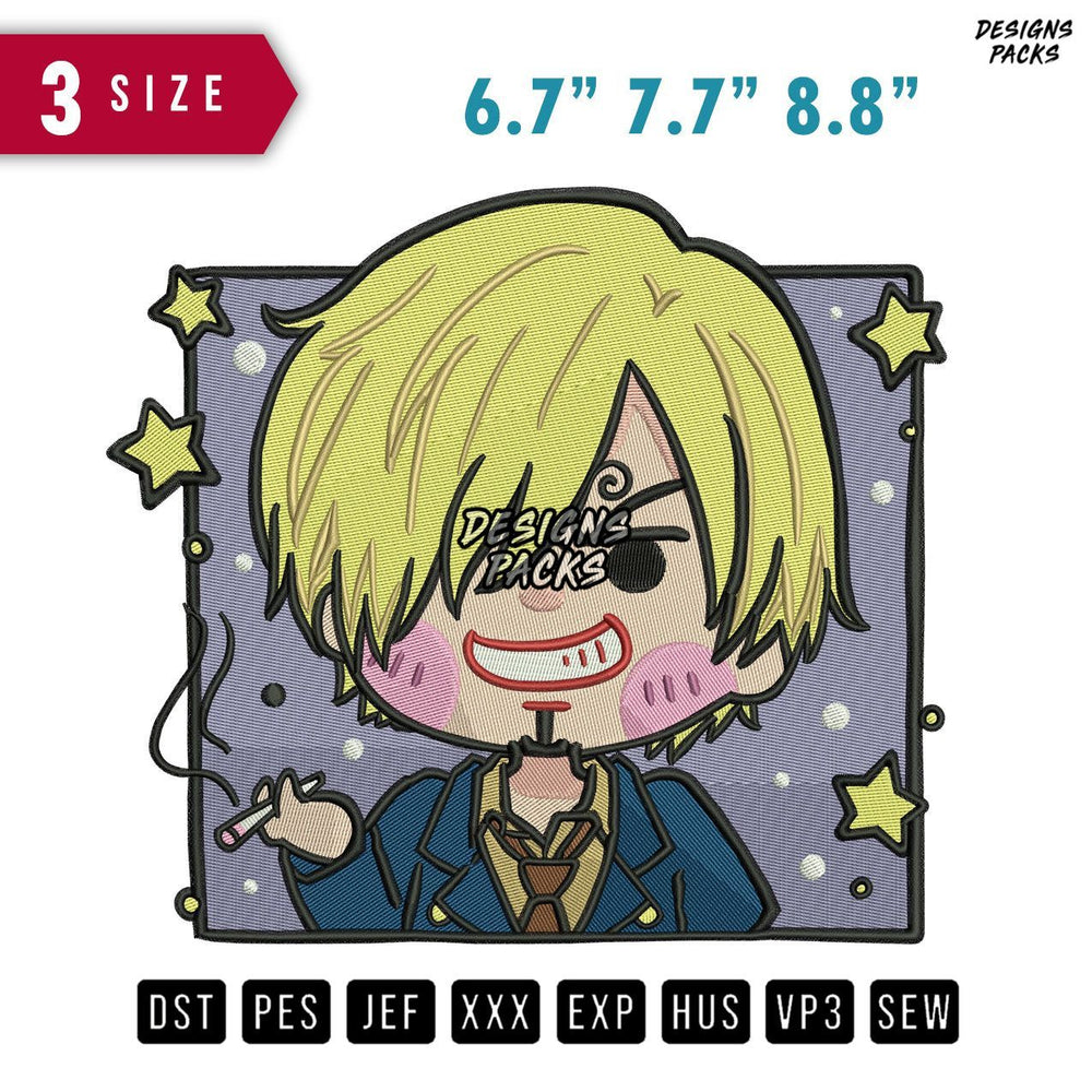 Sanji Chibi Smoking Embroidery Design