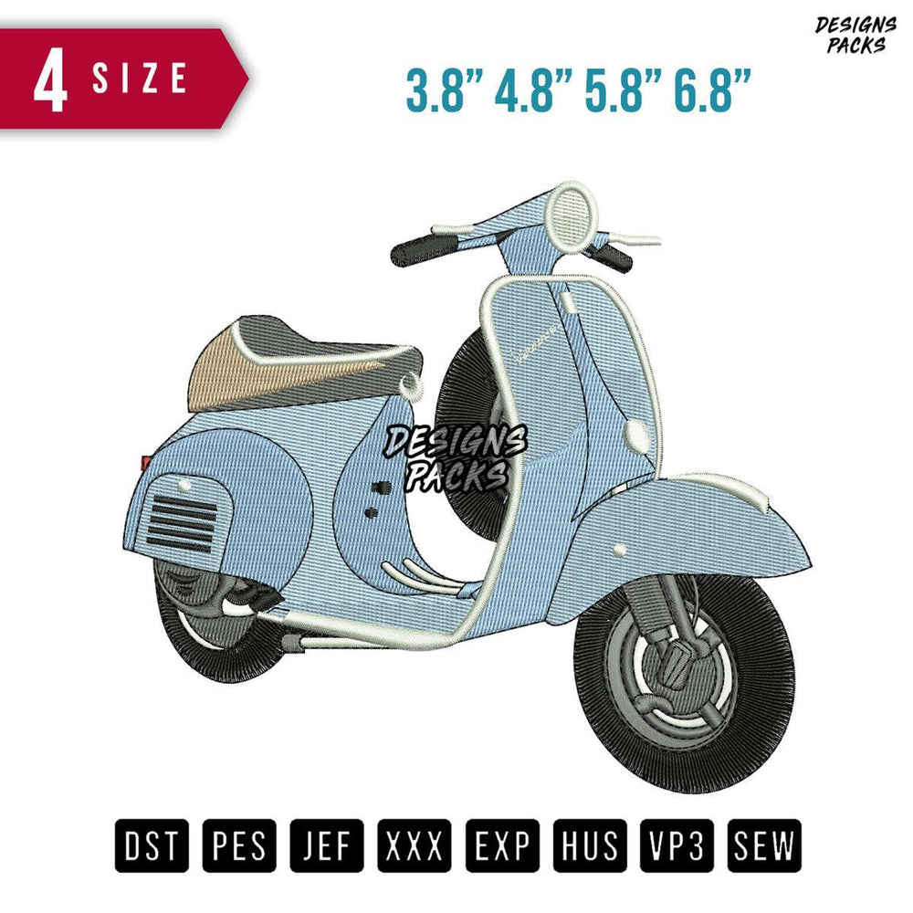 Scooter Vespa Embroidery Design