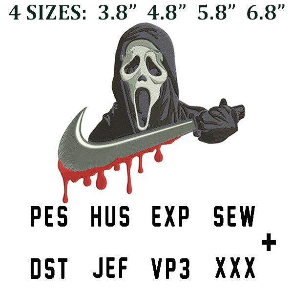 Scream mask embroidery design with 4 sizes, PES HUS EXP SEW DST JEF VP3 XXX formats for instant download