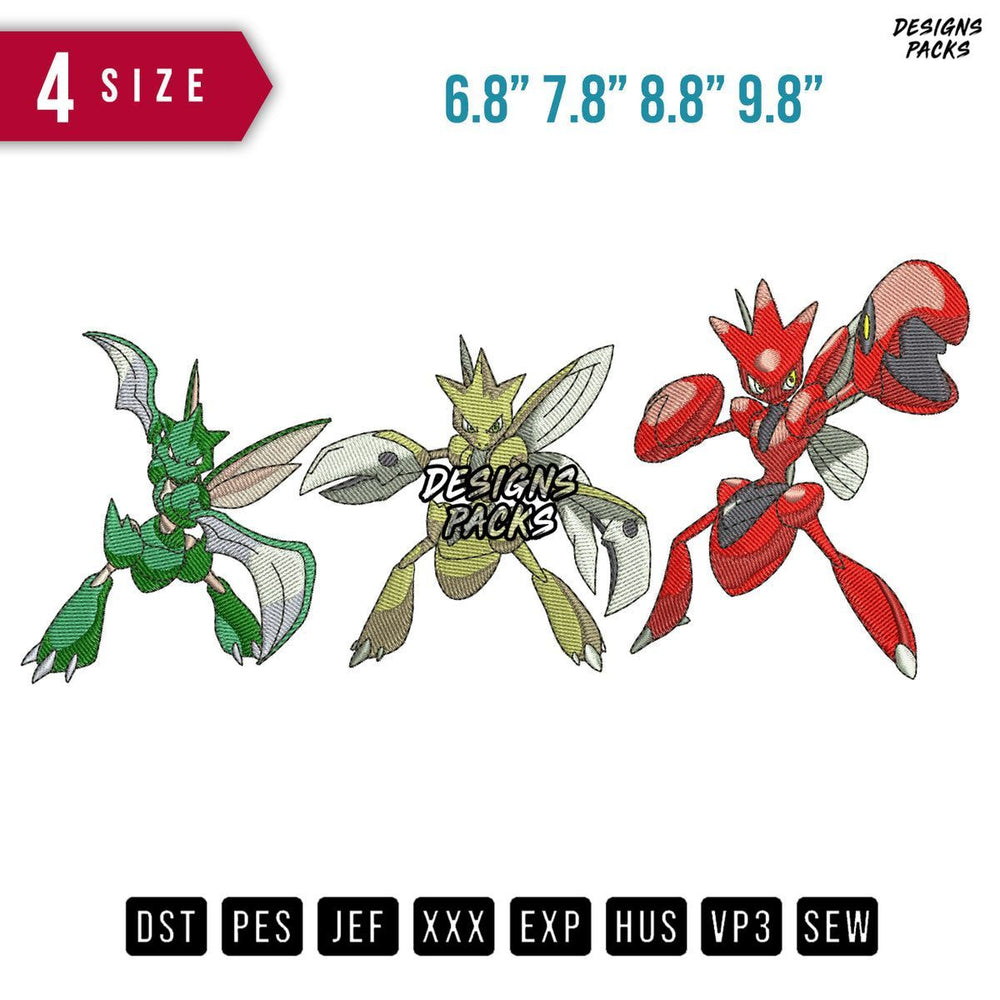 Scyther Scizor Evilution Embroidery Design