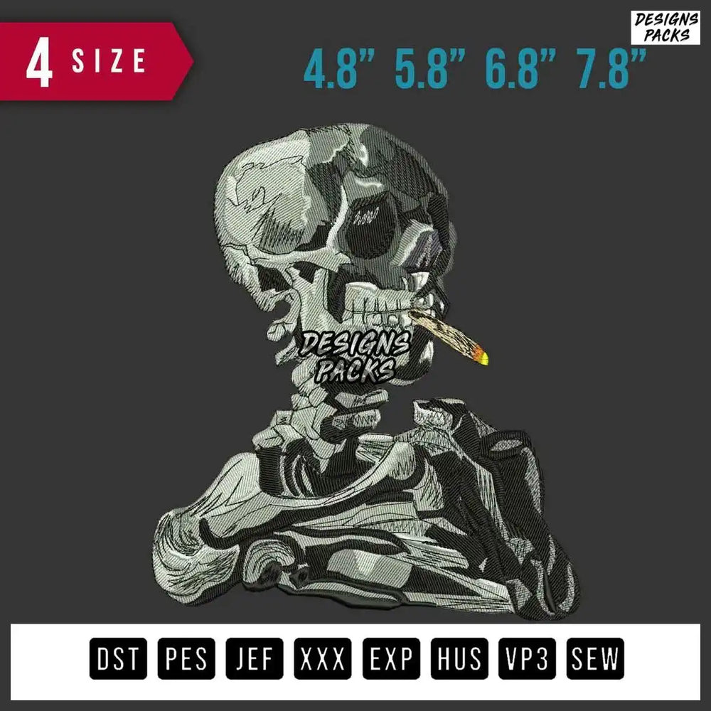Skull Smoking Embroidery Design