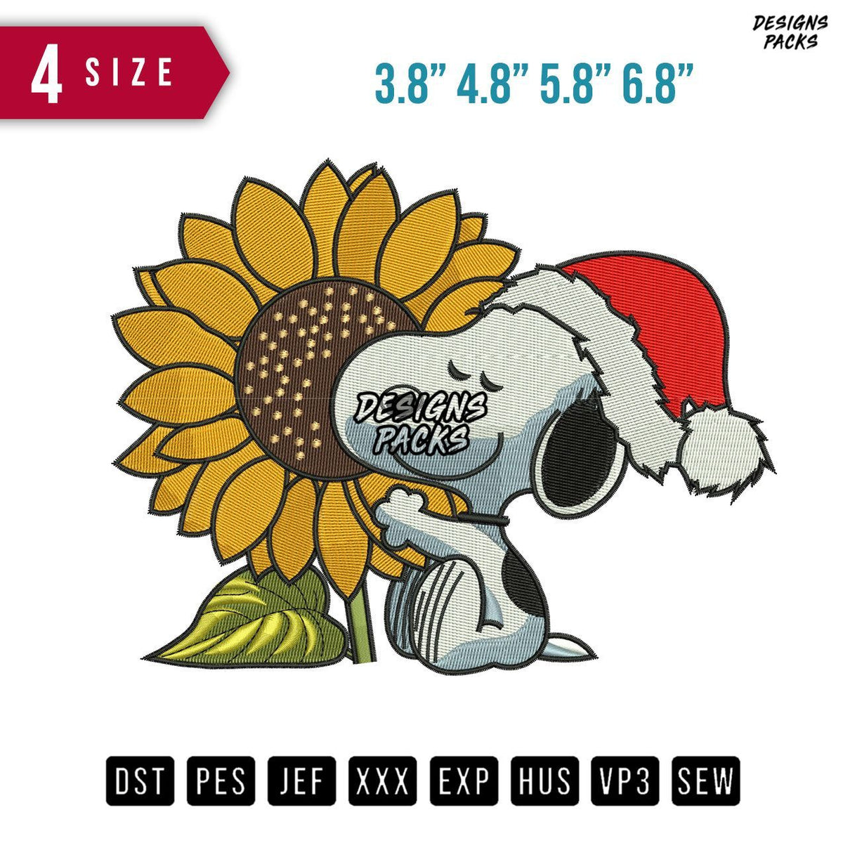 Snoopy Hat Christmas Flower Embroidery Design