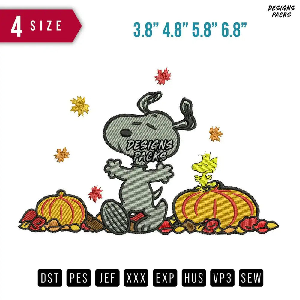 Snoopy Dog Pumpkin Embroidery Design