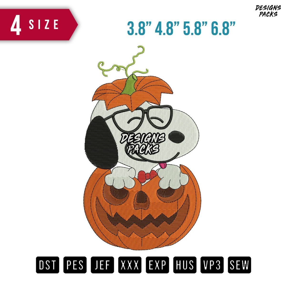 Snoopy Pumpkin Hide Embroidery Design