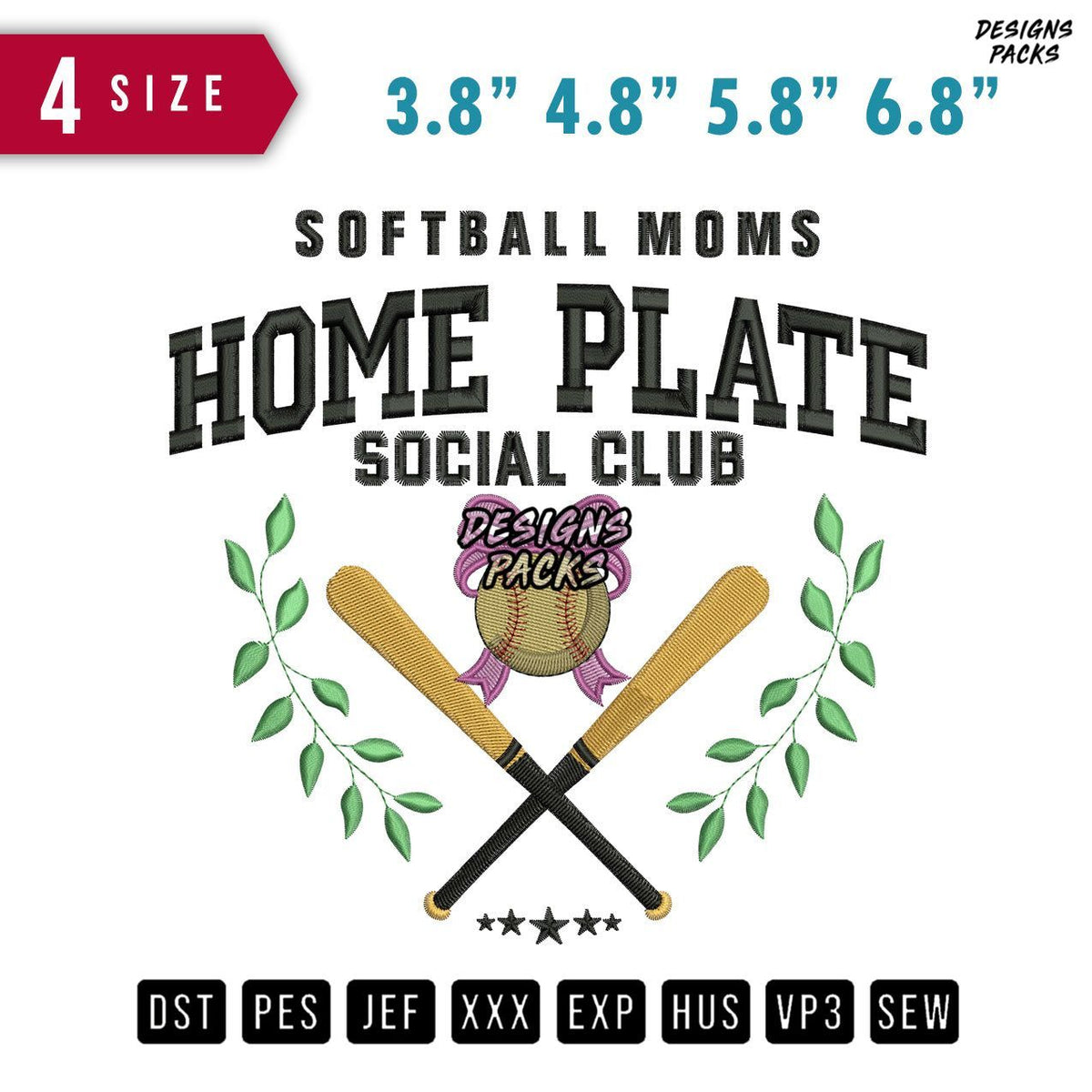 Softball Moms Embroidery Design