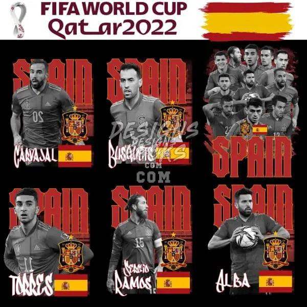 Spain FIFA World Cup Qatar 2022 soccer players design bundle for DTF DTG print