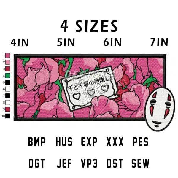 Pink rose embroidery design with No-Face mask, 4 sizes, PES & SVG formats for DTF/DTG printing