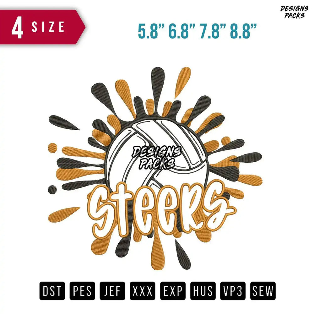 Steers Ball Applique Embroidery Design