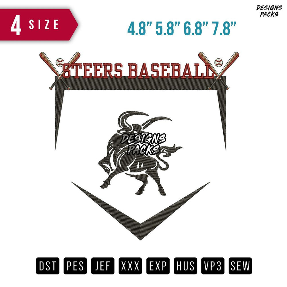 Steers Baseball Embroidery Design