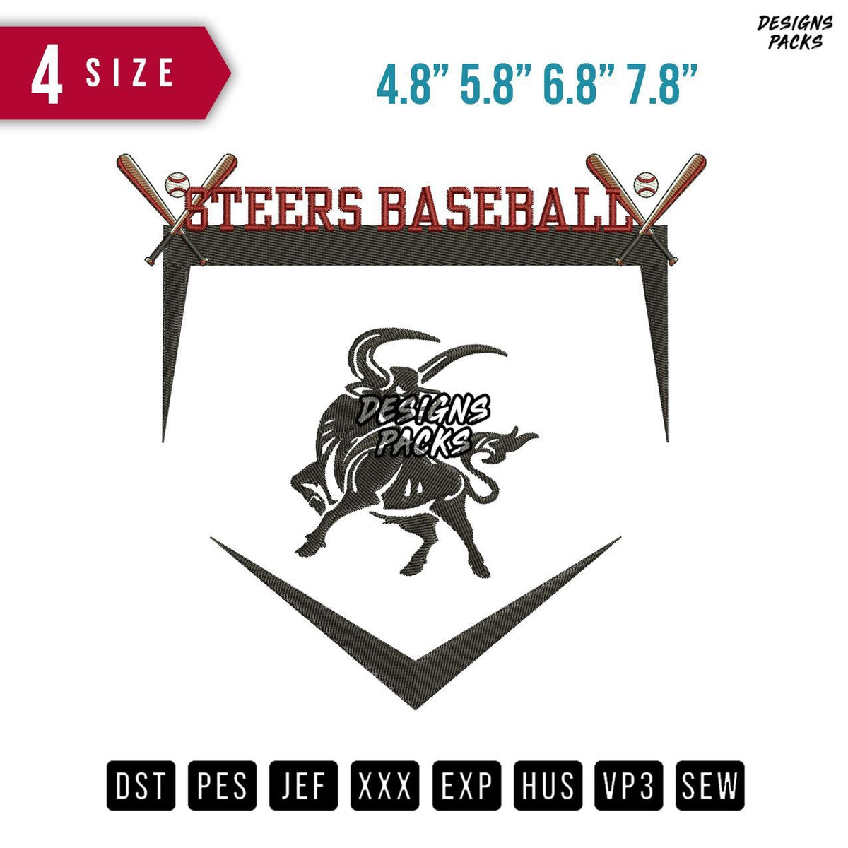 Steers Baseball Embroidery Design