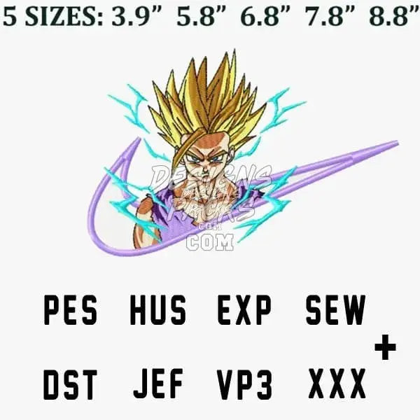 Super Saiyan Gohan Dragon ball Anime Embroidery Design designspacks