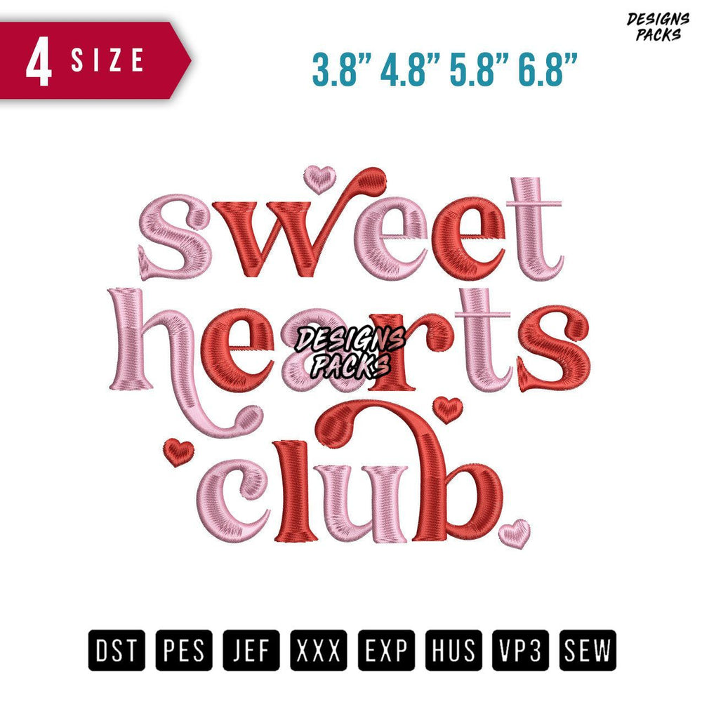 Sweet Hearts Club Embroidery Design