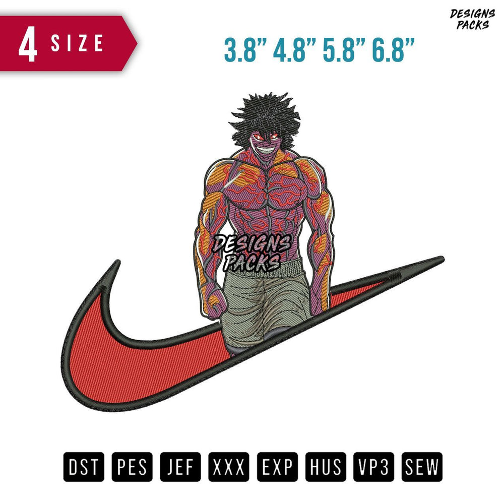 Swoosh Baki Angry Embroidery Design