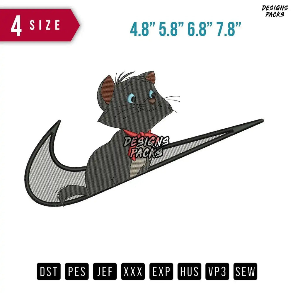 Swoosh Berlioz Cat Embroidery Design