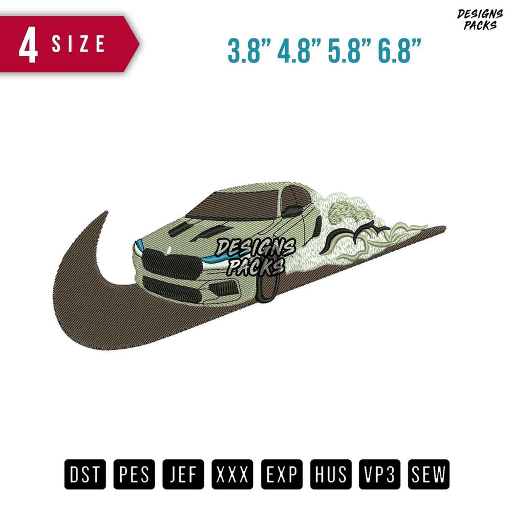 Swoosh Car Smoke Embroidery Design