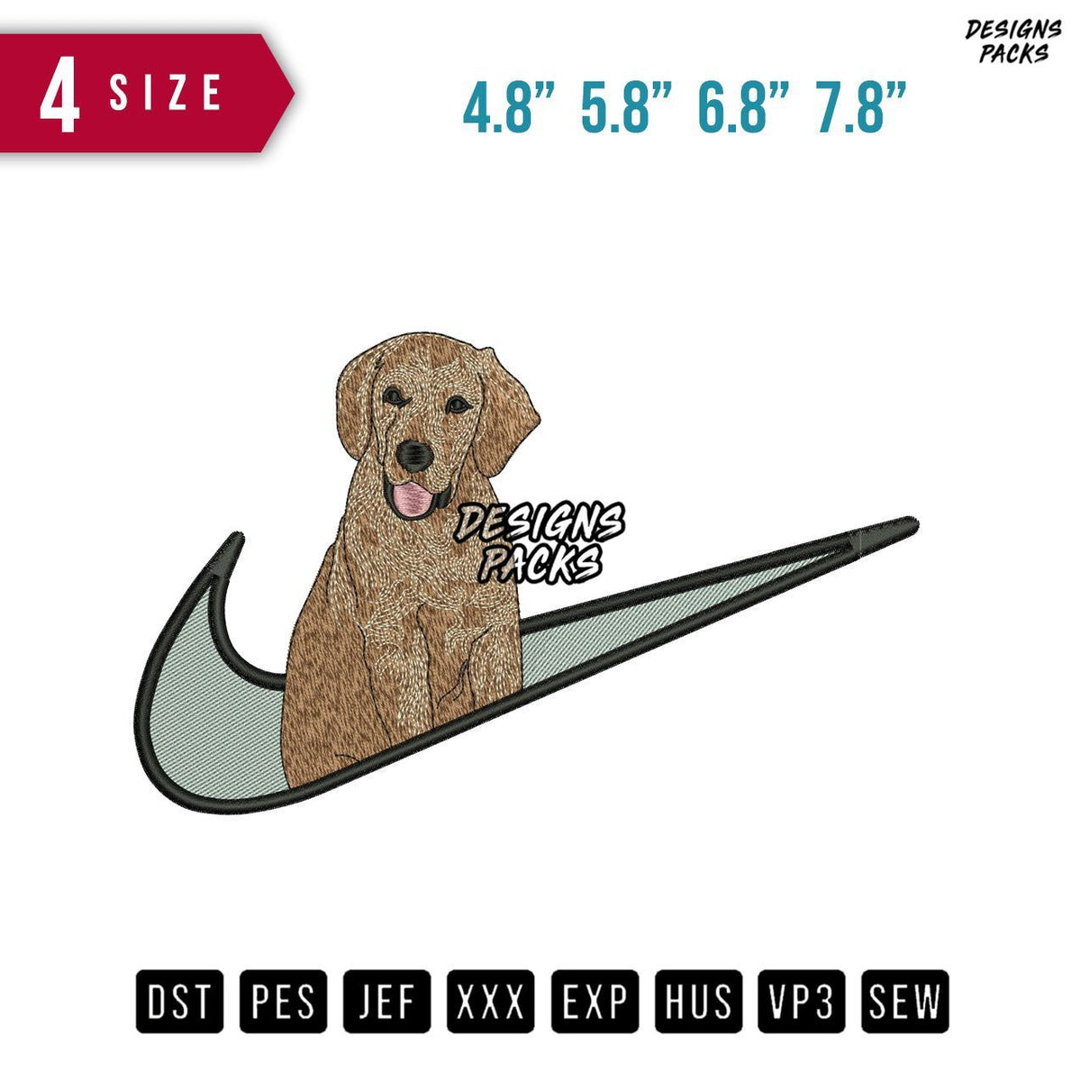 Swoosh Dog Sit Embroidery Design