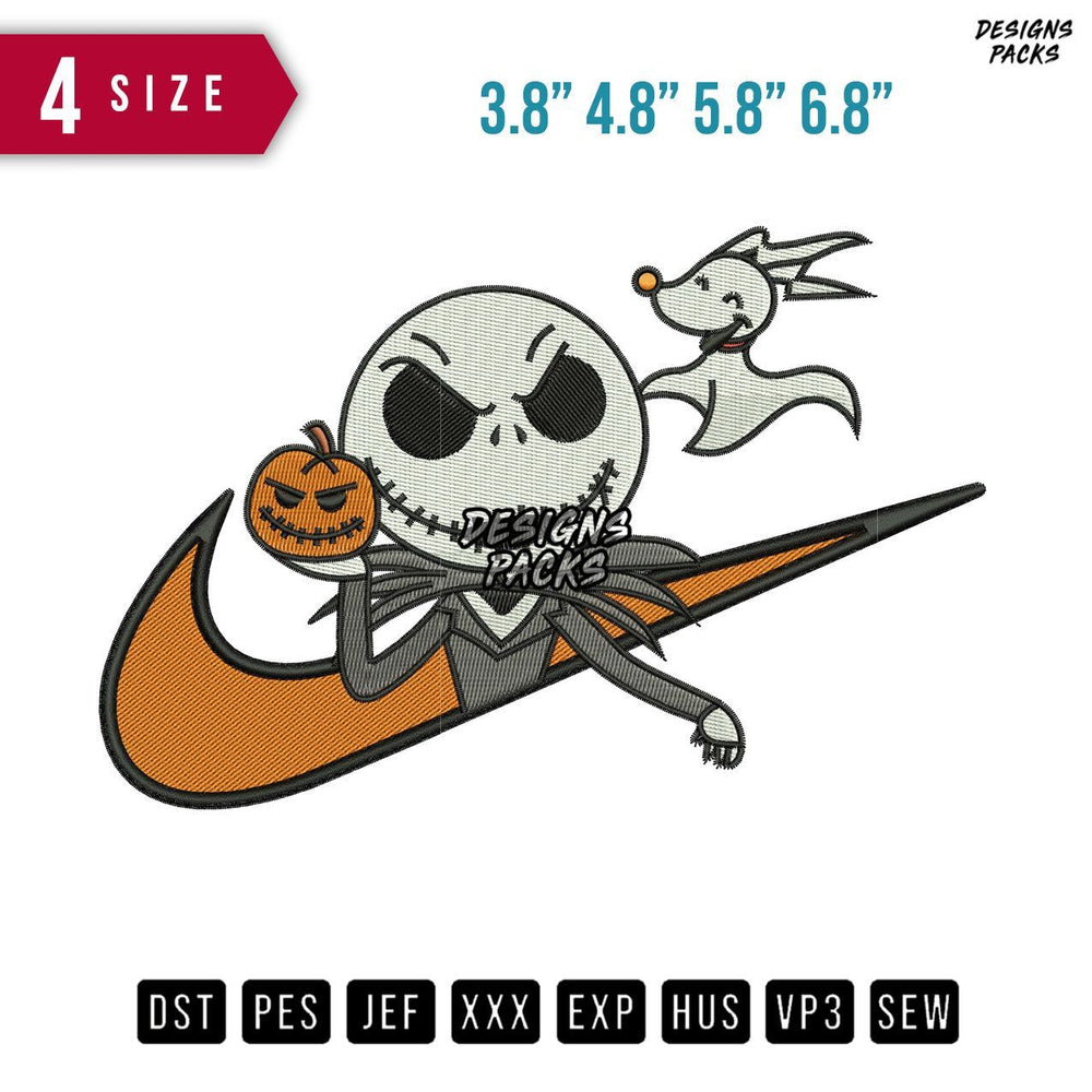 Swoosh Jack Skellington Halloween Embroidery Design