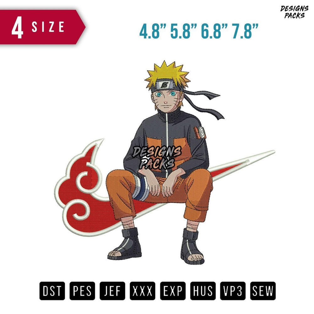 Swoosh Naruto Sitdown Embroidery Design