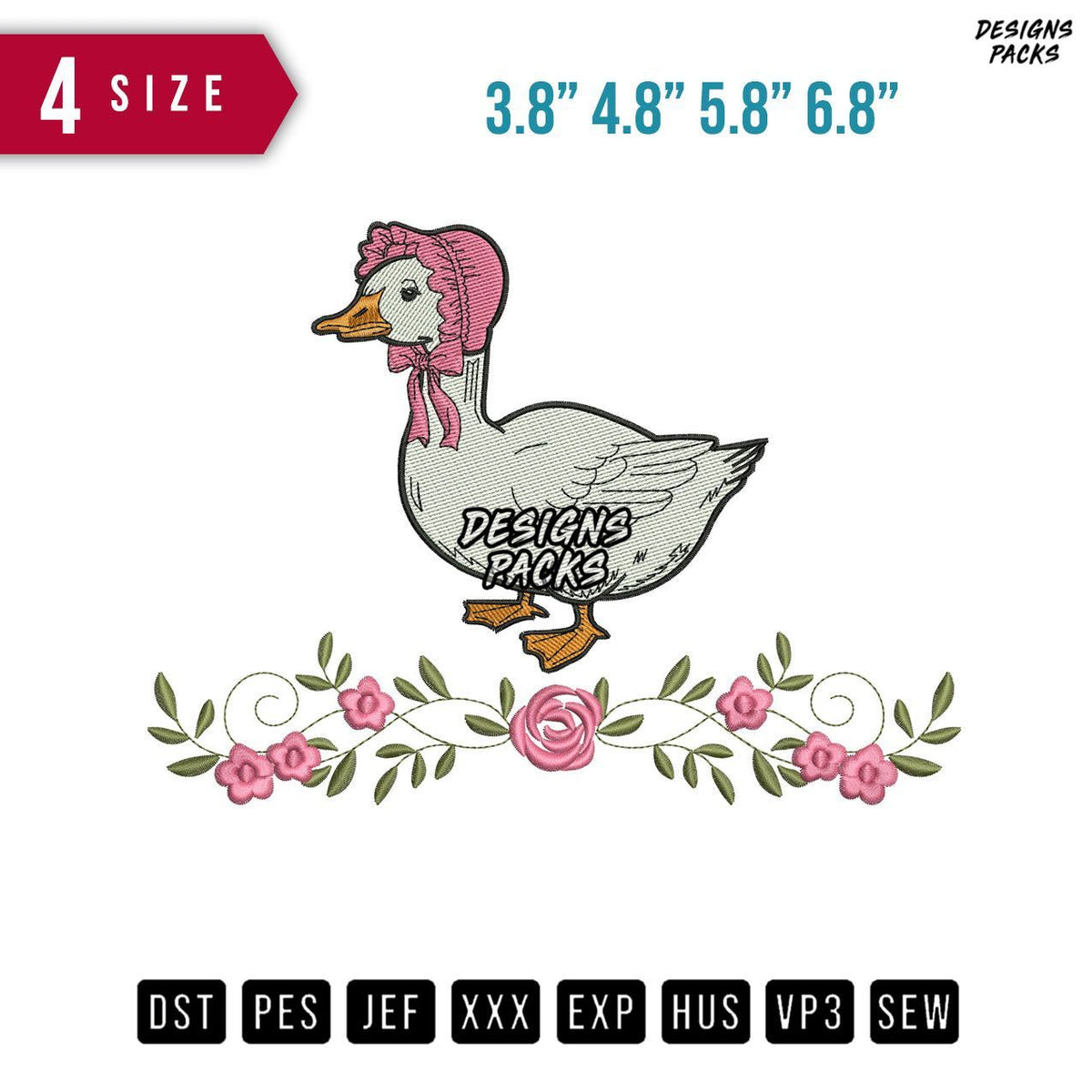 The Duck with Flower Embroidery Design