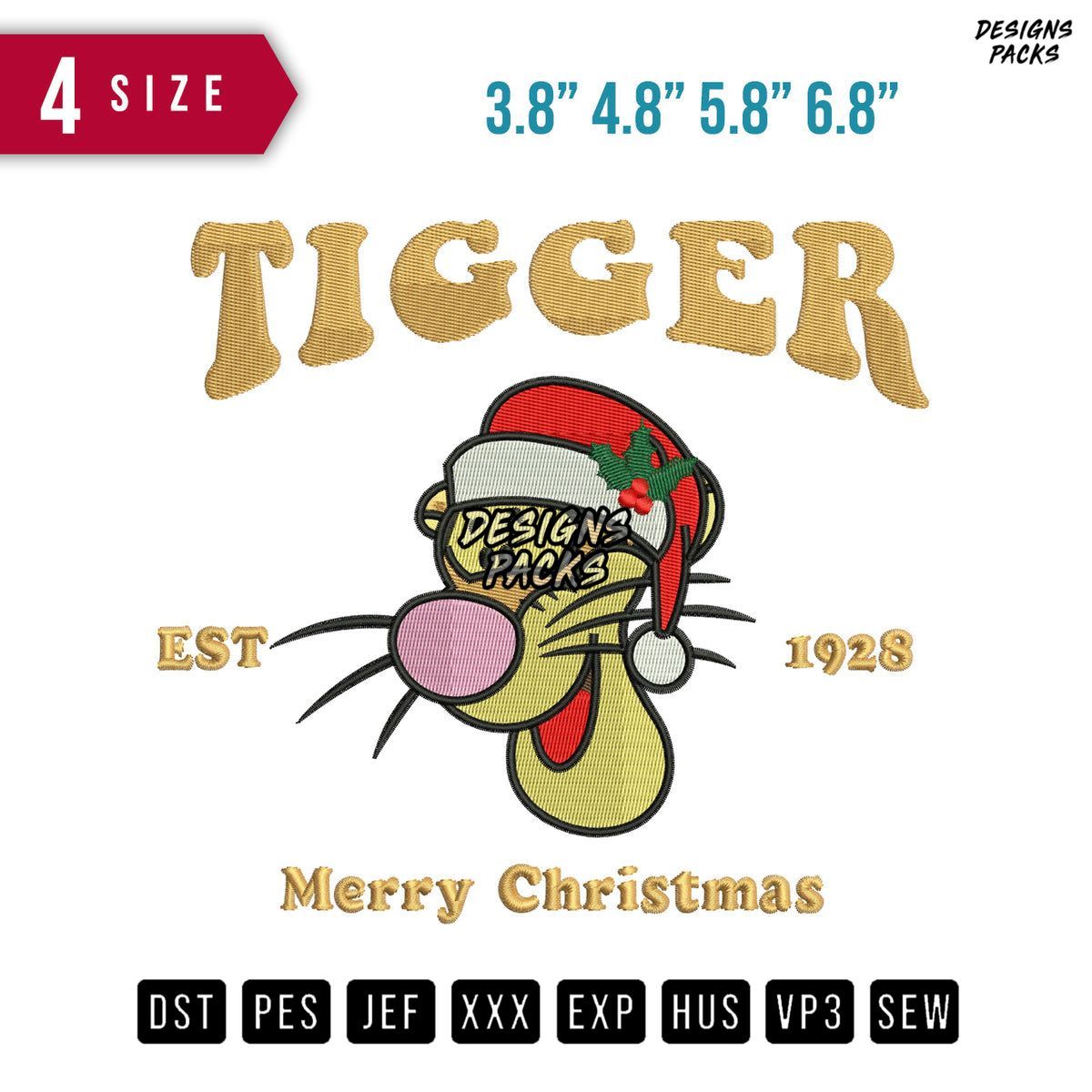 Tigger Santa Pooh Christmas Est Embroidery Design