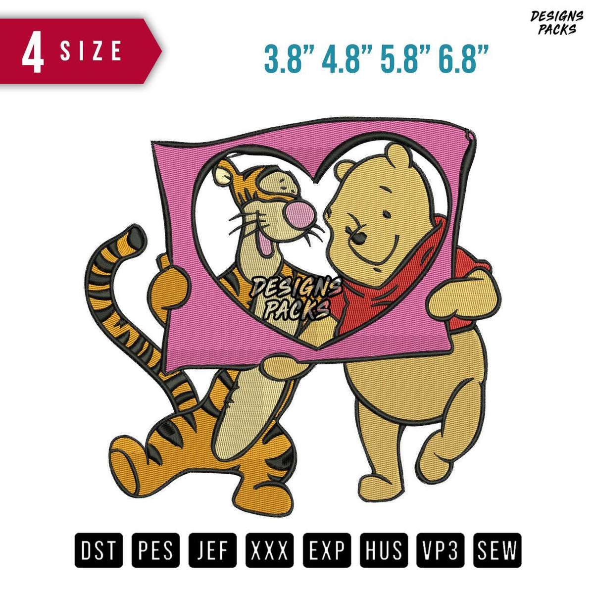 Tigger Pooh Valentine Embroidery Design