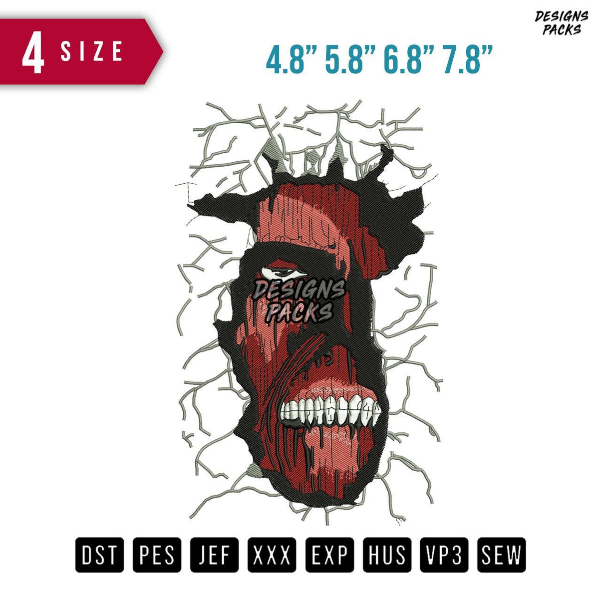 Titan Face Crack Embroidery Design