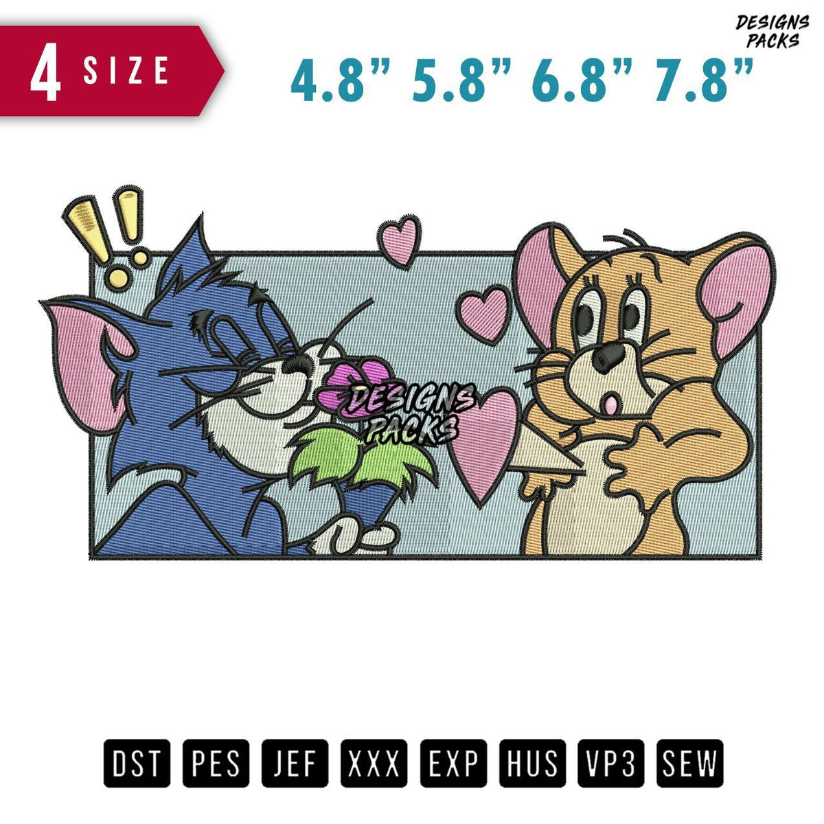 Tom And Jerry Love B Embroidery Design