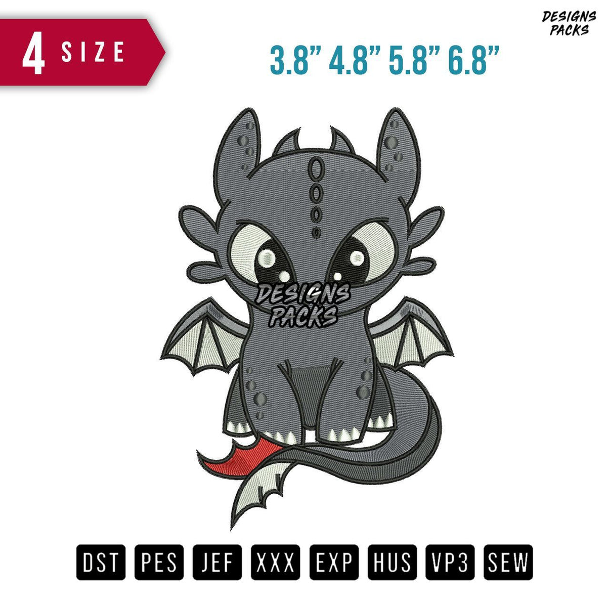 Toothless B Embroidery Design