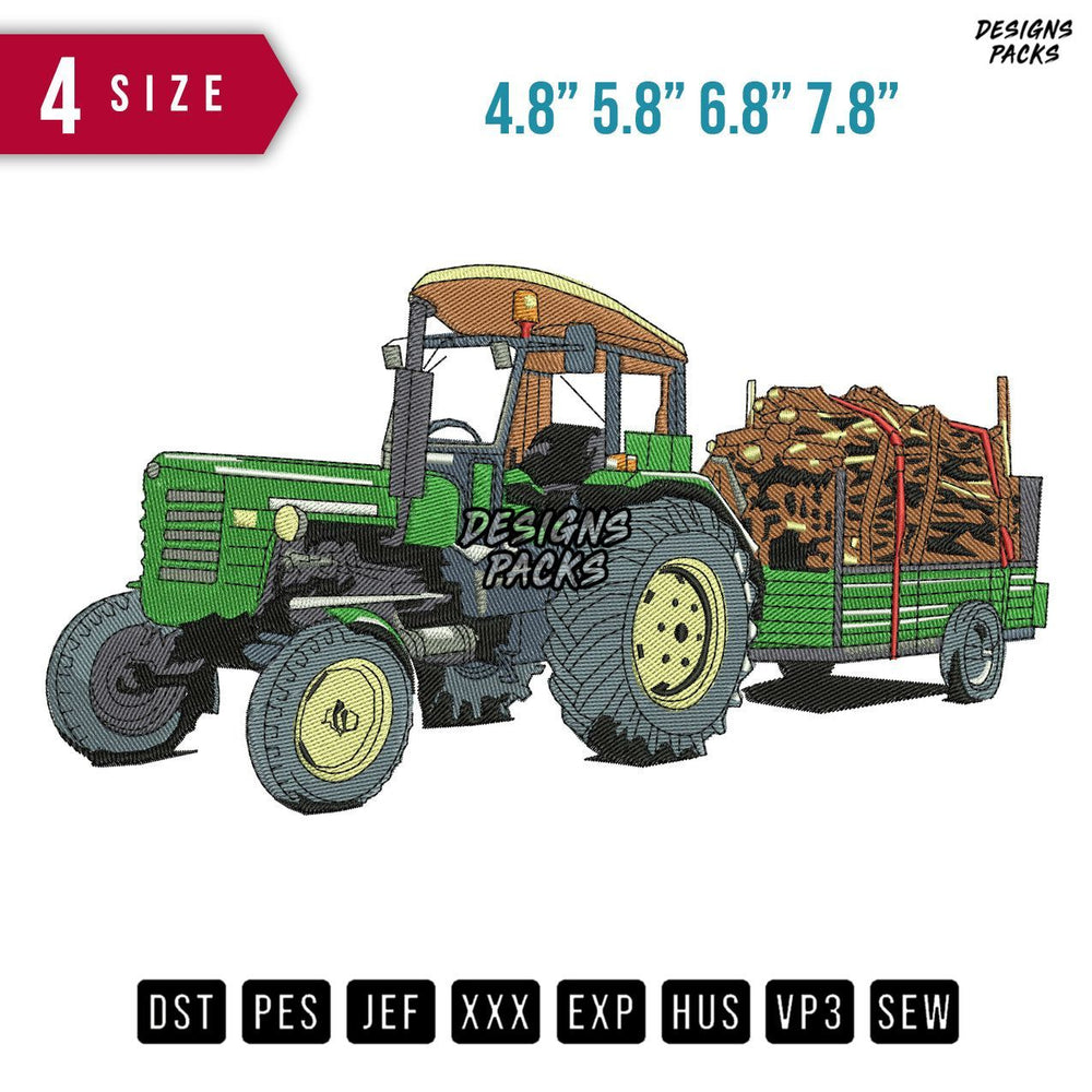 Tractor Trailer Embroidery Design