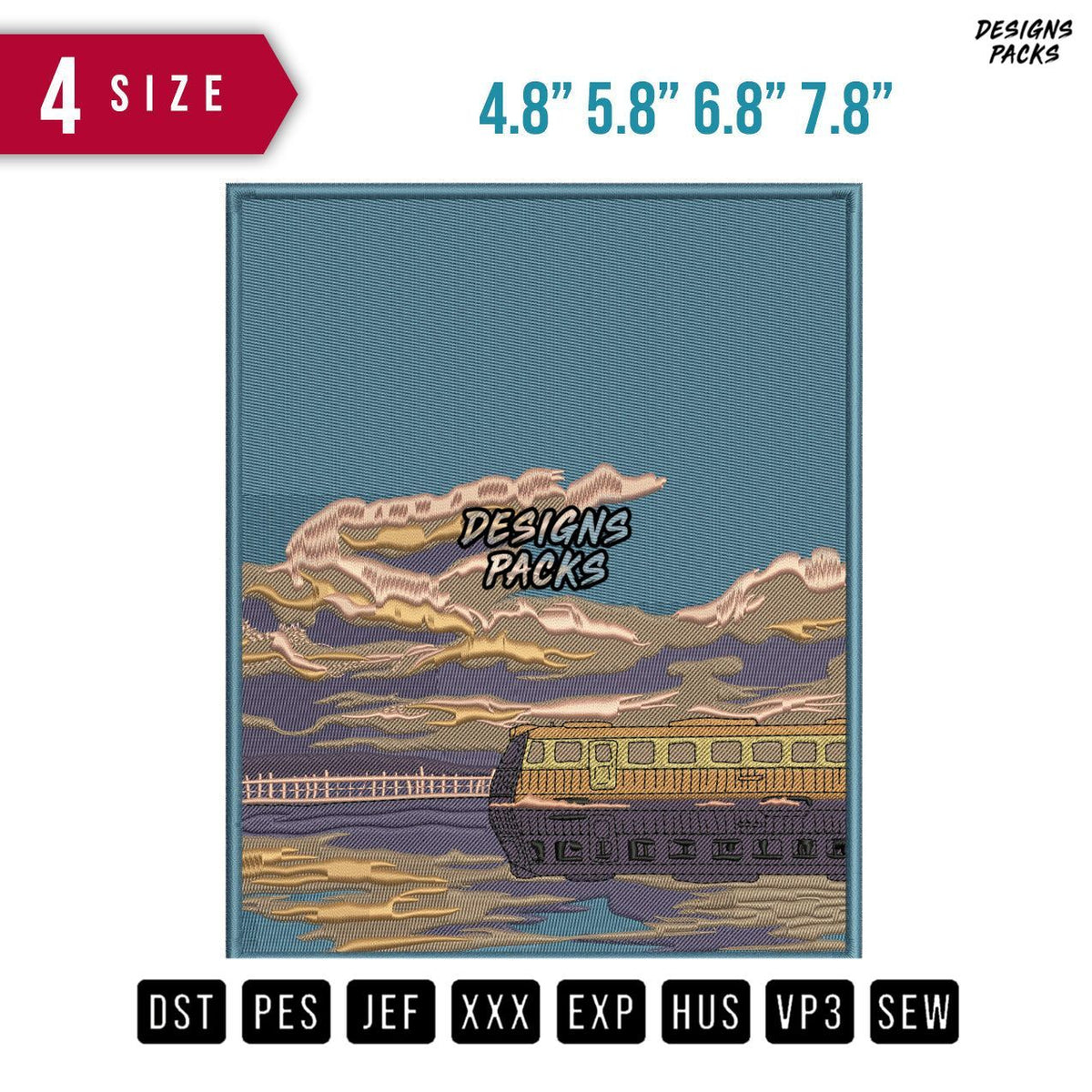 Train Lanscape Embroidery Design