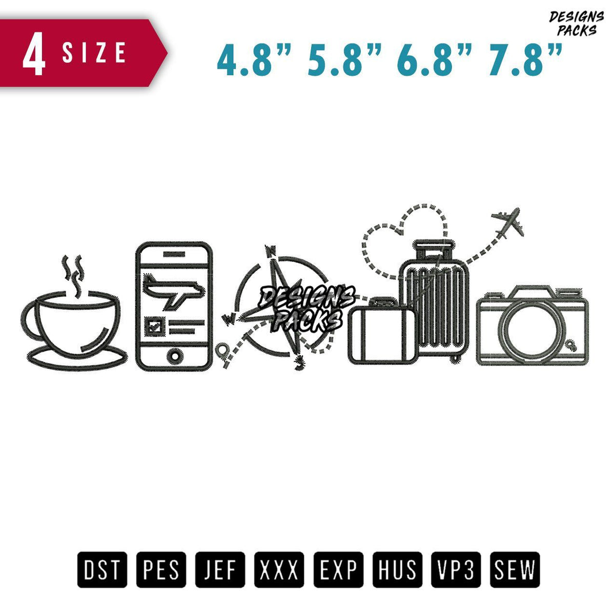 Travel Icon Embroidery Design