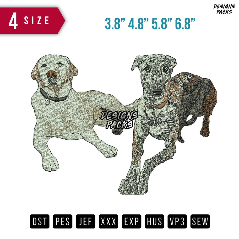 Two Dogs Embroidery Design