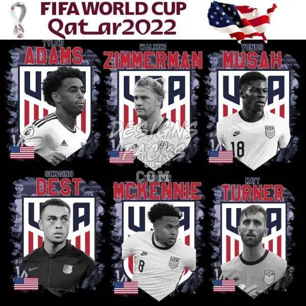 USA soccer players for FIFA World Cup Qatar 2022, print-ready designs for DTF, DTG, embroidery