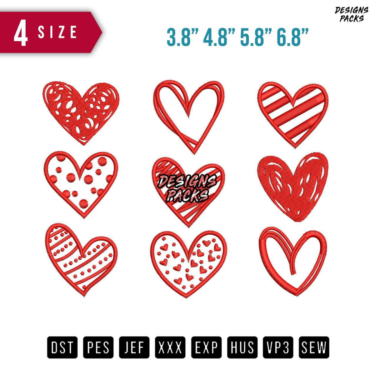 Valentine Hearts Embroidery Design