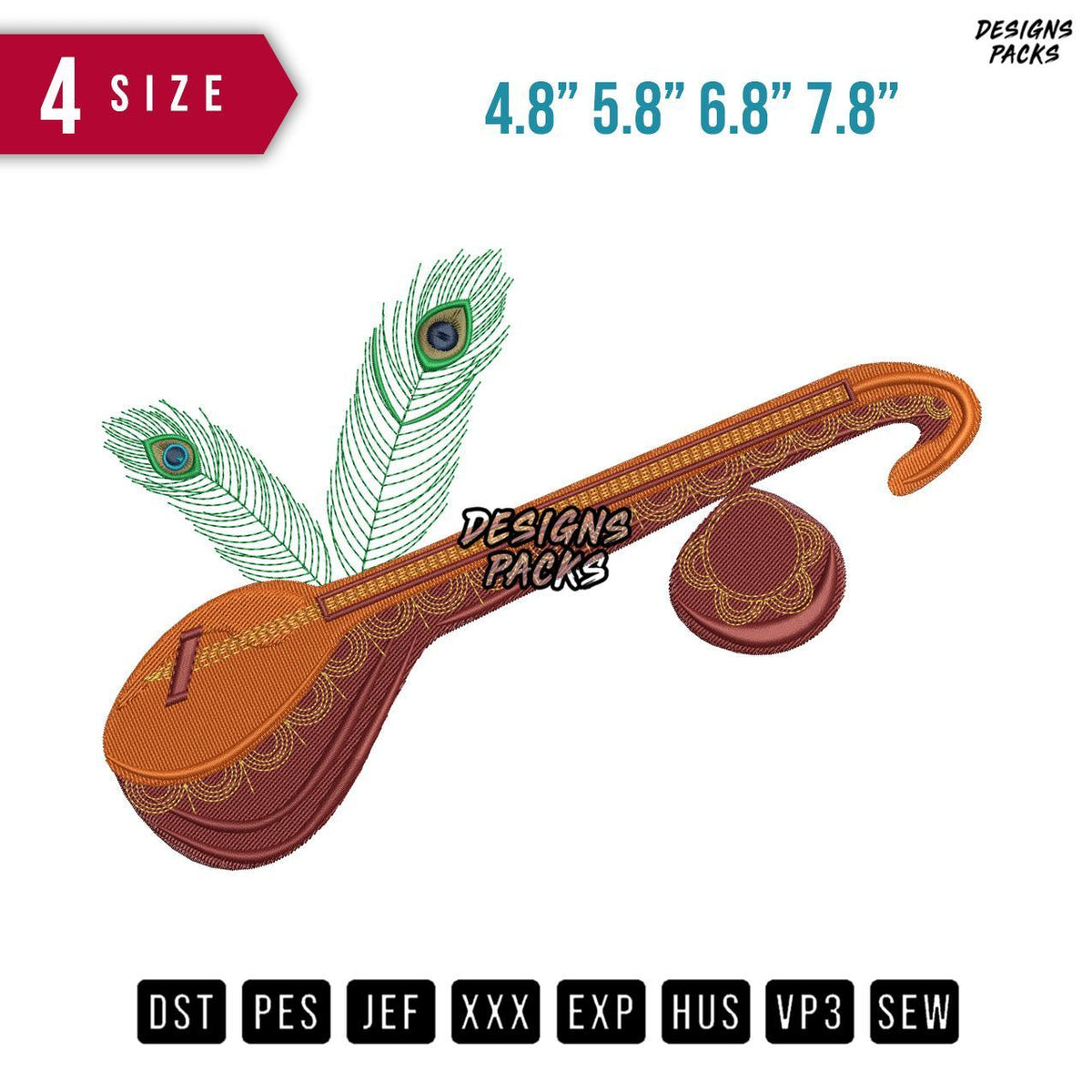 Veena Music Embroidery Design