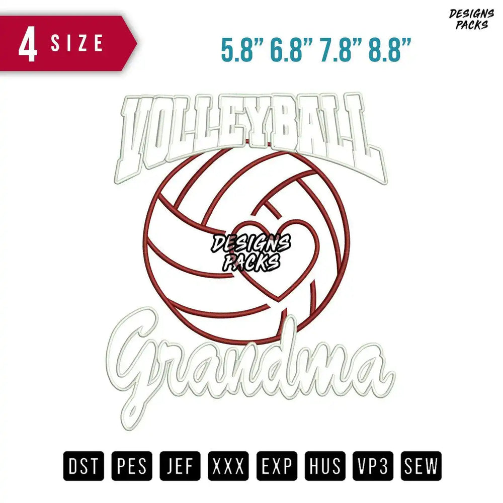 Volley Ball Grandma Applique Embroidery Design