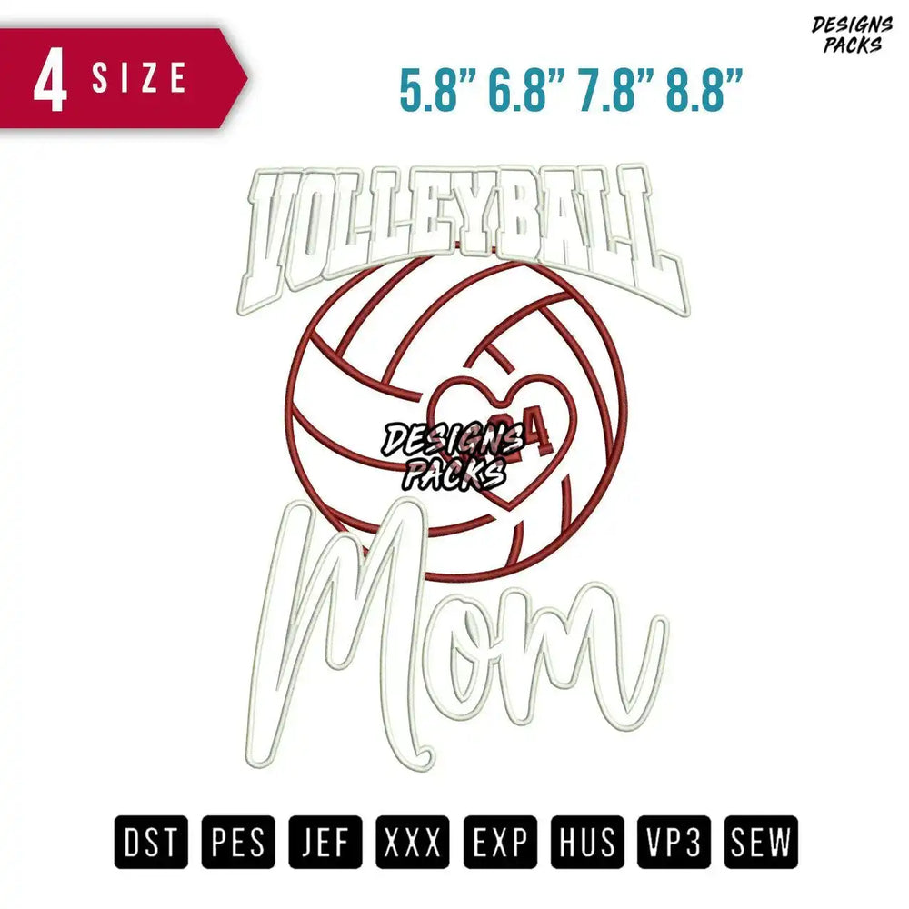 Volley ball Mom Embroidery Design