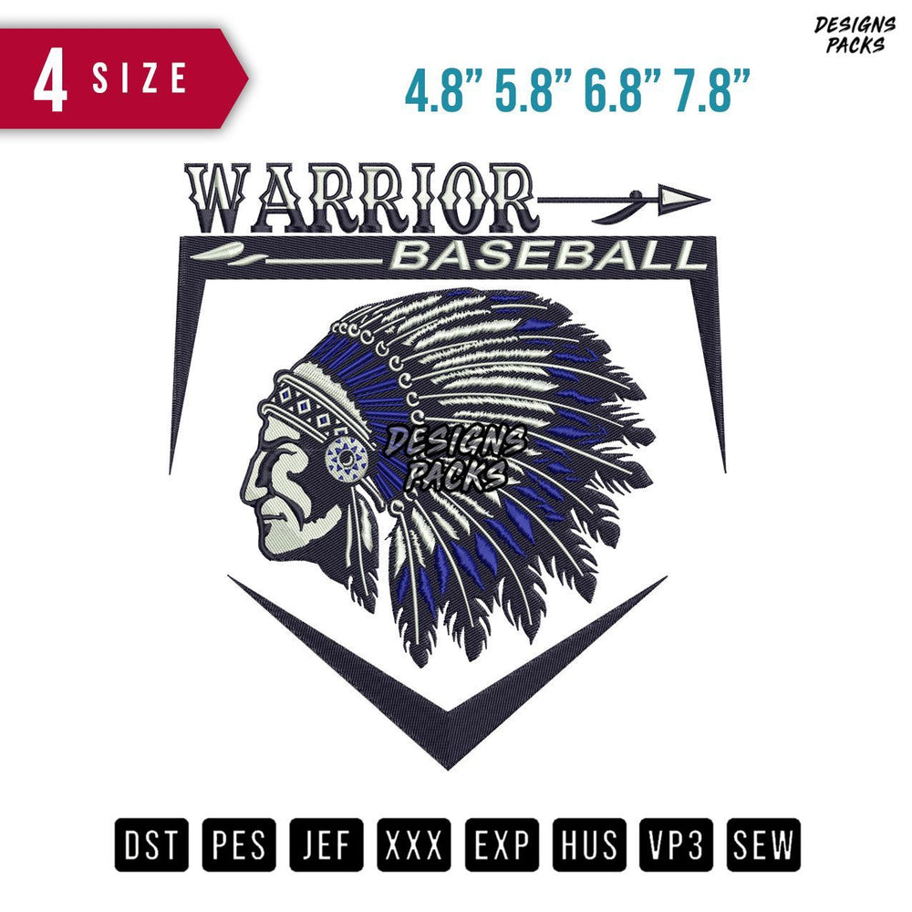 Warrior Baseball Embroidery Design