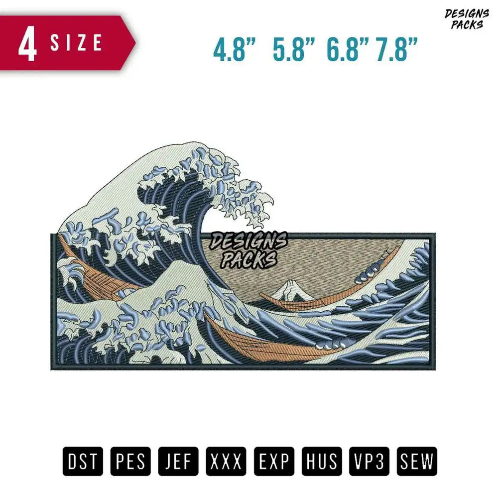 Kanagawa Wave Japan Ocean Embroidery Design