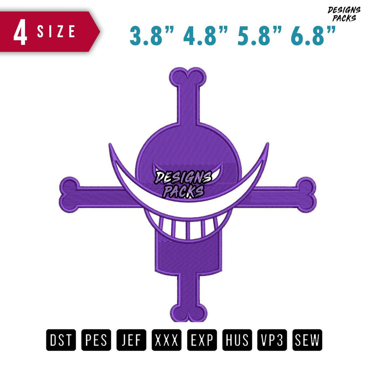 White beard Jolly Roger Embroidery Design