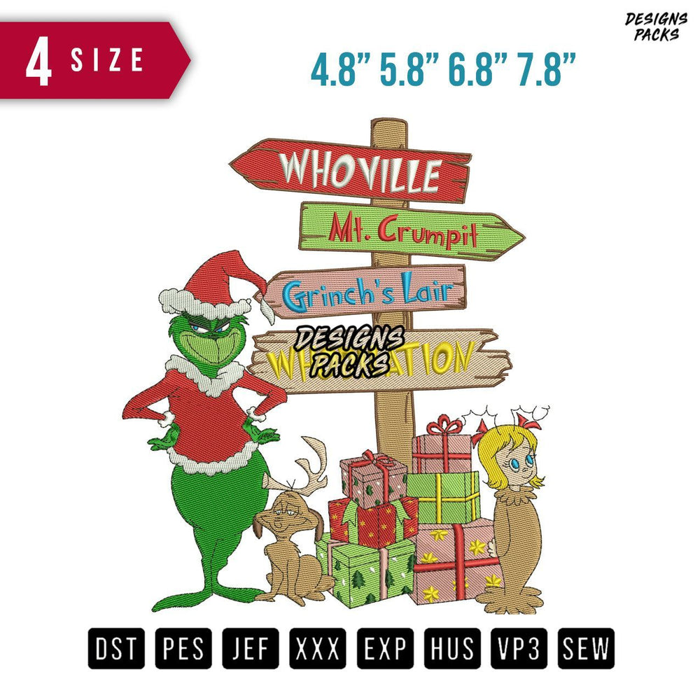 Whoville Grinch Gift Embroidery Design