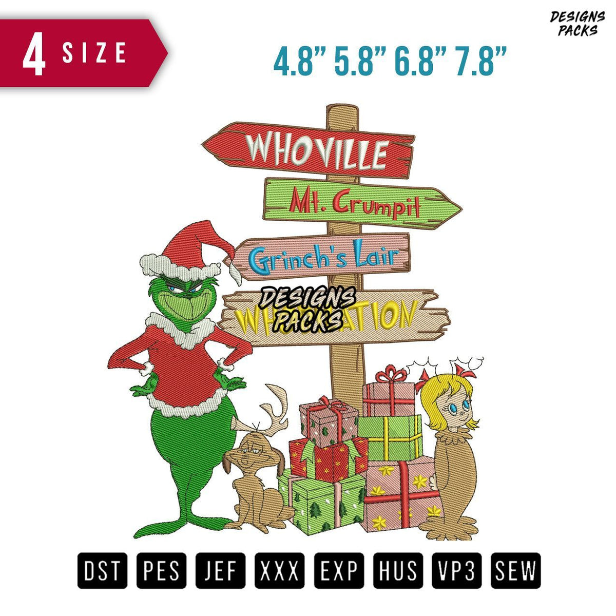 Whoville Grinch Gift Embroidery Design