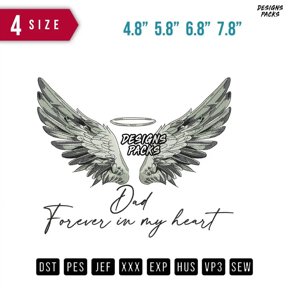 Wings Dad Embroidery Design