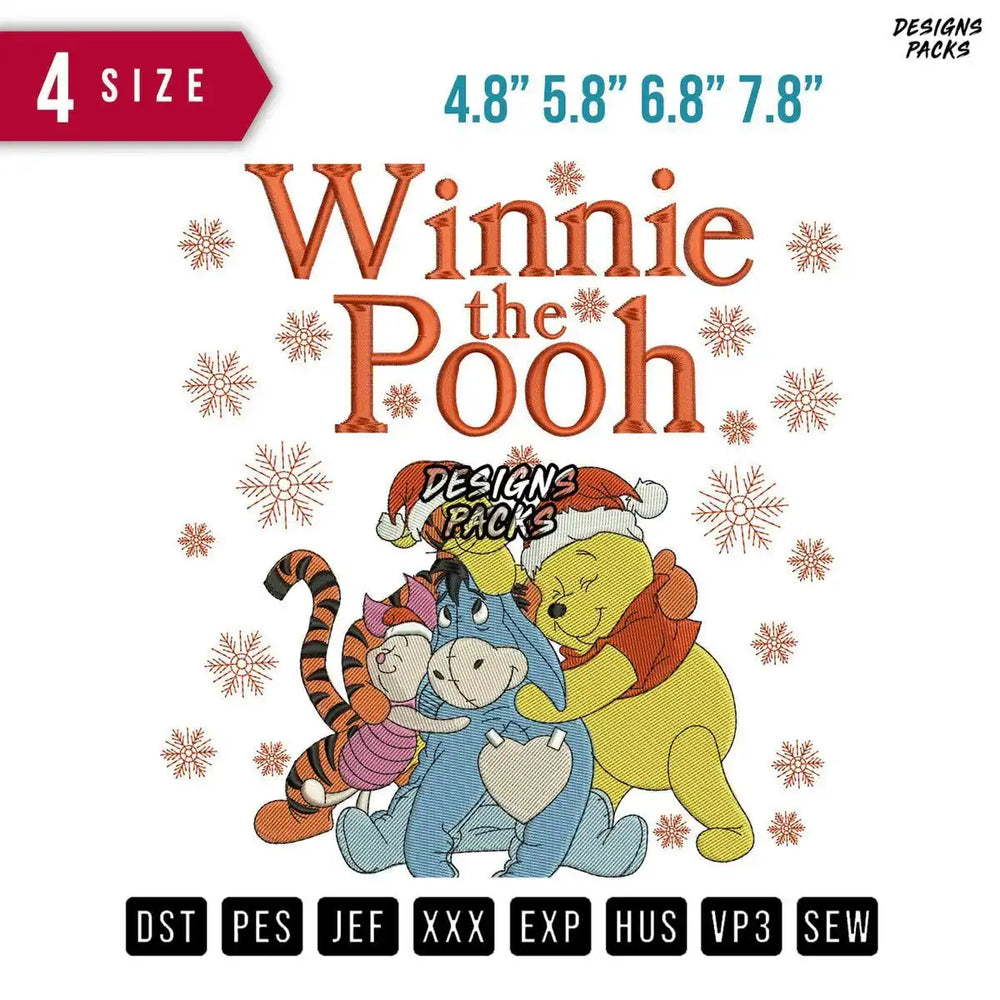 Winnie The Pooh Friends Christmas Embroidery Design